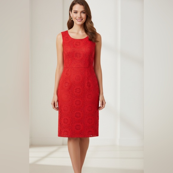 Adrienne Papell Coral Lace Sheath Dress Size 4 Elegant Sleeveless Cocktail Party - Picture 1 of 4